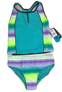 Gerry Girls 2 Piece Tankini Swimsuit Set Racer Back Zip Neck Size 16 NEW - Picture 1 of 7