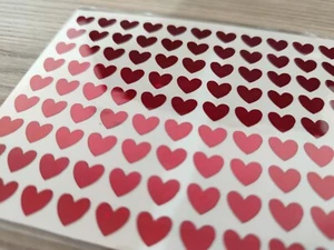 Red - 1 x Sheet Peel Off Holographic Waterproof Love Heart Stickers 8 x 7 mm - Picture 1 of 7