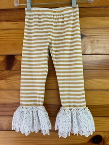 Serendipity Gold Striped Leggings w/Lace Cuffs EUC Girls Pants Size 4T - Picture 1 of 1