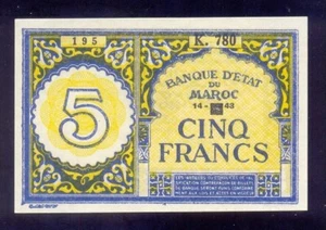 MOROCCO 5 Francs 1943 P33 UNC - Picture 1 of 2