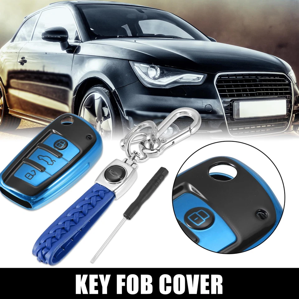 Funda Llavero 3 Botones Mando a Distancia Llave Estuche con Llavero Azul para Audi A1 A3 Q3 Q7 Foto 1 de 4