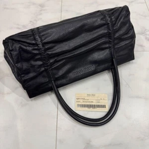 miu miu Archive Black Leather Handbag Shoulder Bag y2k w/card from JPN - Picture 1 of 17