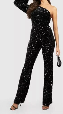 Mono pequeño de terciopelo con lentejuelas de un hombro Boohoo talla 12 para mujer dama Navidad Foto 1 de 3