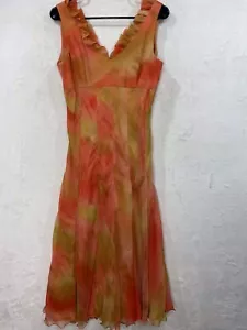 Vintage Midikleid Seide nach Maß XS S Ombré Orange Aquarell V-Ausschnitt Fee - Bild 1 von 12