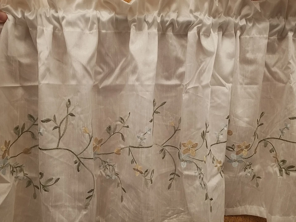 Addison Window Curtain Valance 51 by 24 Inch White Embroidered Faux Silk - Image 1 of 3