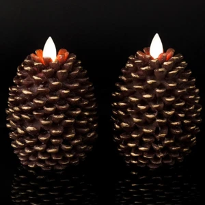 Flameless Candles with Timer, Battery Operated Flickering Wick Real Wax Pine Con - Picture 1 of 12