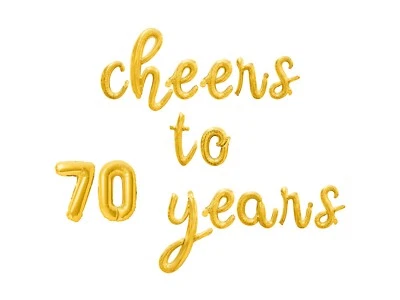 CHEERS TO 70 YEARS Banner Globo Letra Cursiva - 70 Cumpleaños o Aniversario Foto 1 de 4