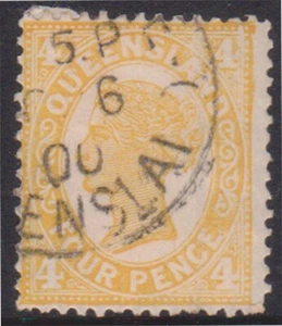 (F230-138) 1899 QLD 4d yellow side face stamp (EM) - Foto 1 di 1