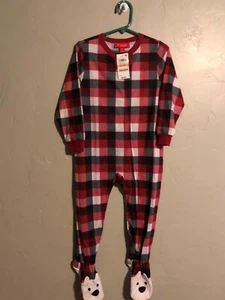 Family PJ's Toddlers Footie PJ's with Puppy Feet~Buffalo Plaid~Red~2T-3T $35 - Picture 1 of 3