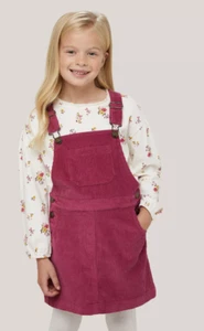John Lewis Corduroy Pinafore Dungaree Dress Berry 3 4 5 6 7 8 9 10 11 12 yrs - Picture 1 of 5