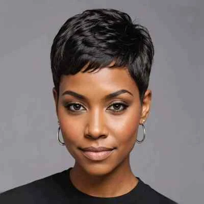 Glueless Black Short Pixie Cut Wig Layered Haircut Human Hair Wigs for Women  - Image 1 of 4