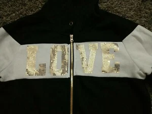 Love New York Girls Zip Hoodie Black & White Sequins Size Medium - Picture 1 of 6