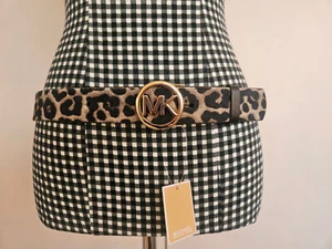 New Michael Kors Ladies Animal Print Leather/Cow Hide Belt with Gold Buckle SzSm - Picture 1 of 22