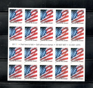 Sc # 3549a ~ Booklet Pane of 20 ~ 34 cent United We Stand Issue - Picture 1 of 2