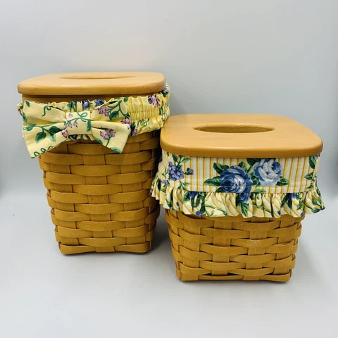 2 Vtg 90s Longaberger Basket Tissue Kleenex Boxes with lids plastic liner Cover