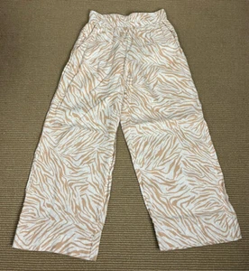 Nicole Miller Leinenhose weites Bein Cropped Leinen XS beige hellbraun Animalprint - Bild 1 von 9