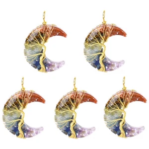 5pcs Yoga 7 Ckara Stone Tree of Life Moon Pendant Energy Reiki Healing Amulet - Imagen 1 de 3