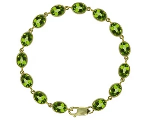 9ct Oro Amarillo Natural Peridoto 21.00ct Ovalado Gema Tenis Brazalete Británico - Imagen 1 de 5