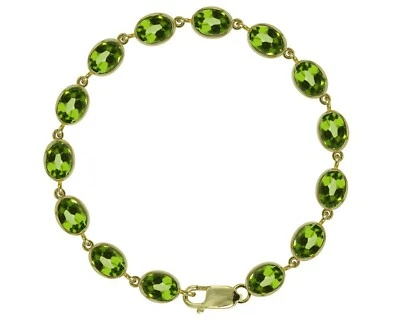 9ct Yellow Gold Natural Peridot 21.00ct Oval Gemstone Tennis Bracelet British - Image 1 of 4