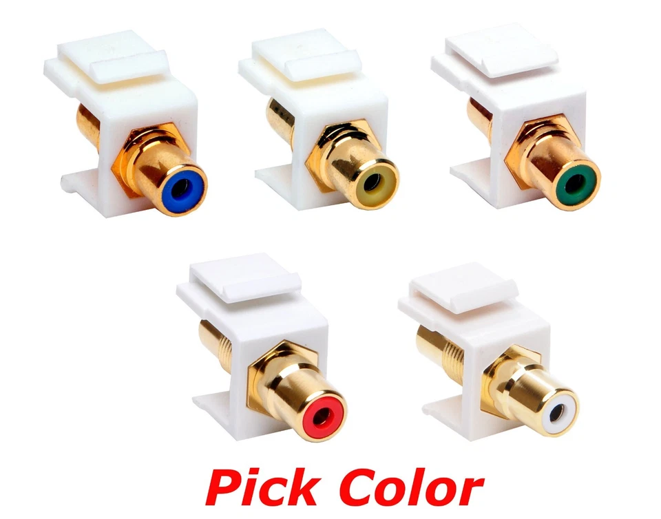 RCA Keystone Wall Plate Insert Snap-In Coupler - 白色、红色、黄色、蓝色、绿色 — 第 1/1 张图片