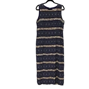 Adrianna Papell Womens Sleeveless Midi Dress 100% Silk Sz 14 Blue Yellow Striped - Picture 1 of 11
