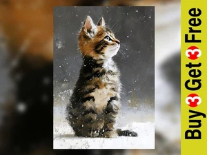 Snowy Kitten Portrait 5"x7" Print on Matte Paper | Oil Cat Artwork - Picture 1 of 18