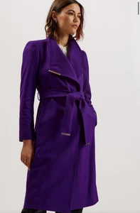 Ted Baker Wrap Coat Womens TB 1 UK 8 Rose Purple Midi Length Belted Wool Blend - Picture 1 of 21