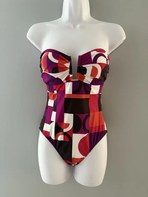 La Blanca Strapless Bandeau One Piece Swimsuit Size 6 Pink Purple Rod Beattie - Image 1 of 4