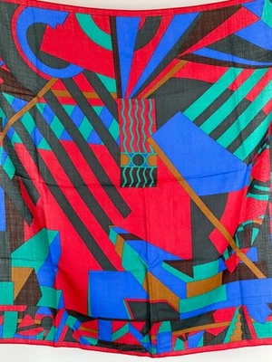 Vintage Ginnie Johansen Wool Scarf Cityscape Colorblock Geometric 33" Square - Image 1 of 4