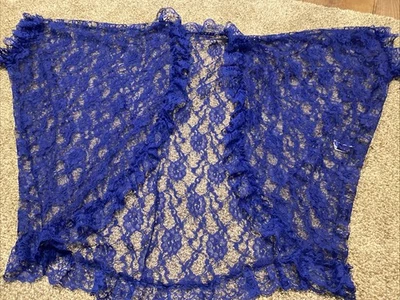 Frederick's of Hollywood Blue Lace Ruffle Lingerie Cover Up Robe Kimono VTG 80's - Image 1 of 4
