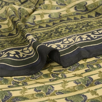 Sánskriti Vintage Crema Saris Puro Crepe Abstracto Impresión Sari 5+Yd Tela A... - Imagen 1 de 4