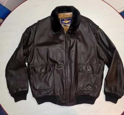 Chaqueta de cuero aerotransportada azul marino vintage para hombre XL marrón bombardero piloto Foto 1 de 3