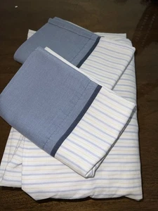 Westpoint Stevens Full Fitted Sheet & 2 Pillowcases Blue Yellow Stripes USA - Picture 1 of 11