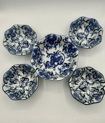 Juego de 5 cuencos vintage de diseño cachemir azul y blanco Nantucket provincial francés Foto 1 de 4