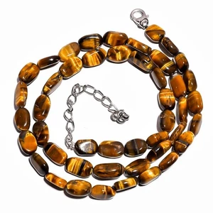 Daughters Day Deal Sterling Silver Oval Natural Tiger Eye Chain Necklace Jewelry - Picture 1 of 6