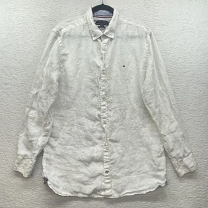 Camisa Tommy Hilfiger Para Hombre XL Blanca Calce Ajustado Lino Manga Larga Con Botones Informal - Imagen 1 de 10
