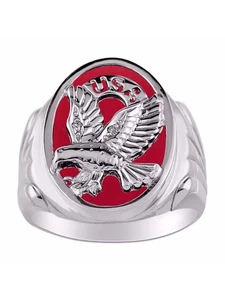 Rylos 925 Sterlingsilber roter Quarz patriotischer Adler USA Ring mit Diamanten 8-13 - Bild 1 von 5