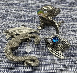 Spoontiques Pewter Hanging Dragon w/ Crystal & Bonus Figures - Picture 1 of 7