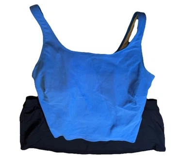 Lands End Tankini Top Blue And Black Swim Skirt 26W Set Two Piece Plus Size - Image 1 of 3