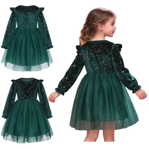 Toddler Girls Princess Dress Bow Decor Velvet Stylish Tulle Hem Tulle Baby - Picture 1 of 23