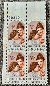 Sc #1824 Helen Keller & Anne Sullivan, 1980 US 15c Stamp Block, mnh, og, vg/f - Picture 1 of 2