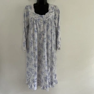 Eileen West Nightgown Floral Long Sleeve Cotton Modal Ruffle Lace - Picture 1 of 13