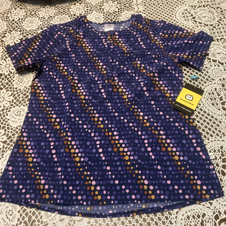 Wonder Wink Teal & Wine Purple Scrub Top Size S NWTS Ladies W/zip Pocket - Image 1 of 4