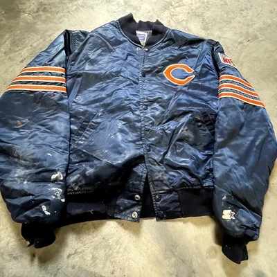 Chaqueta de satén grande vintage Starter Chicago Bears NFL Foto 1 de 4