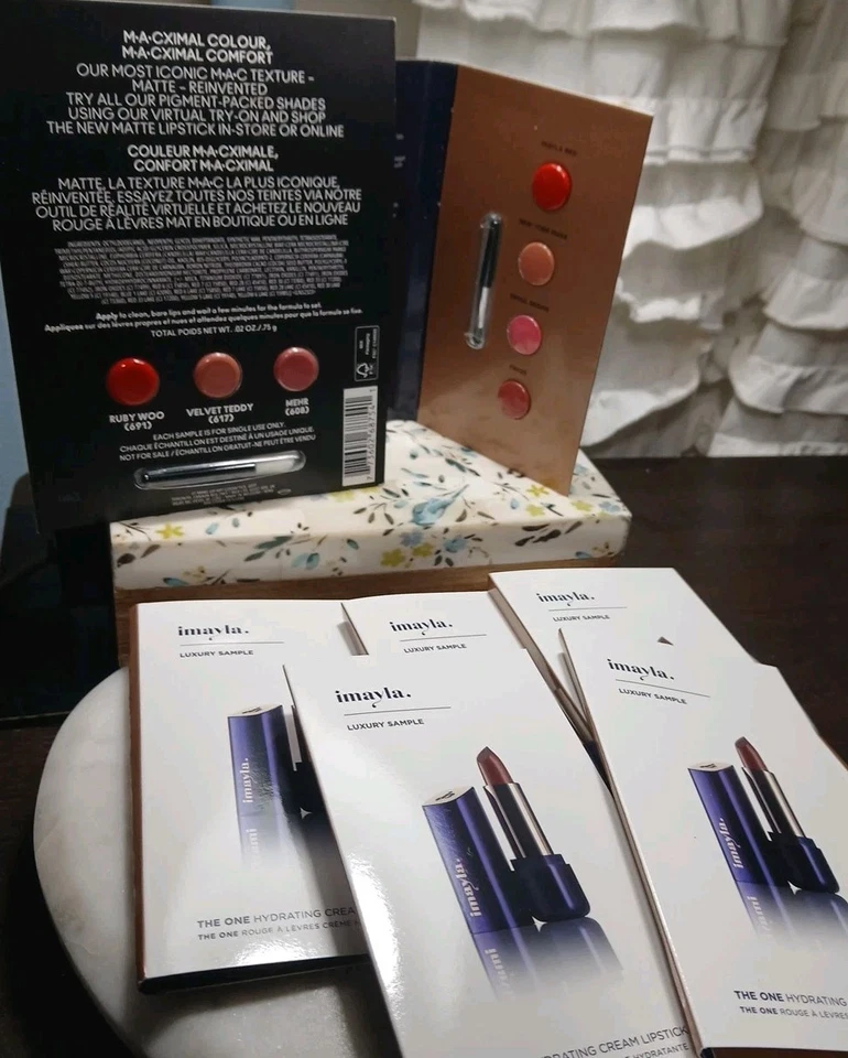 imayla Luxury Sample Size Cream Lipstick w Bush NEW+SEALED  X6 + MAC Sampler - Image 1 of 1