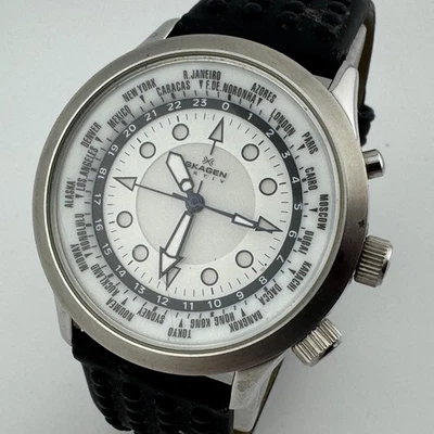 Skagen Activ Quartz Watch A30LSR Men 50m Silver Backlight World Time New Battery - Image 1 of 4