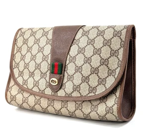 Vintage GUCCI Clutch Tasche Sherryline GG PVC Leder Braun Handtasche Authentisch - Bild 1 von 19