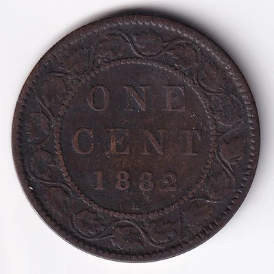 Canada 1882H 1c One Copper Large Cent Queen Victoria Single Serif Obv #2 G/VG - Image 1 of 2