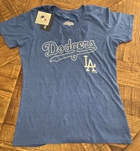 Ladies V Neck T Shirt Los Angeles Dodgers Sz XL Royal Blue Retro Cotton NWT 148 - Picture 1 of 9