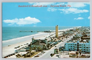 Daytona Beach FL Bandshell Broadwalk Observation Tower Pier Space Needle Postcrd - Foto 1 di 2